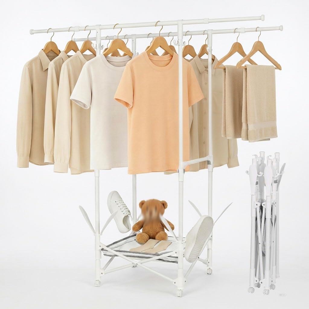 Tendedero plegable para interiores, torre extensible con alas, zapatero, diseño de ahorro de espacio para uso doméstico, conveniente solución de lavandería