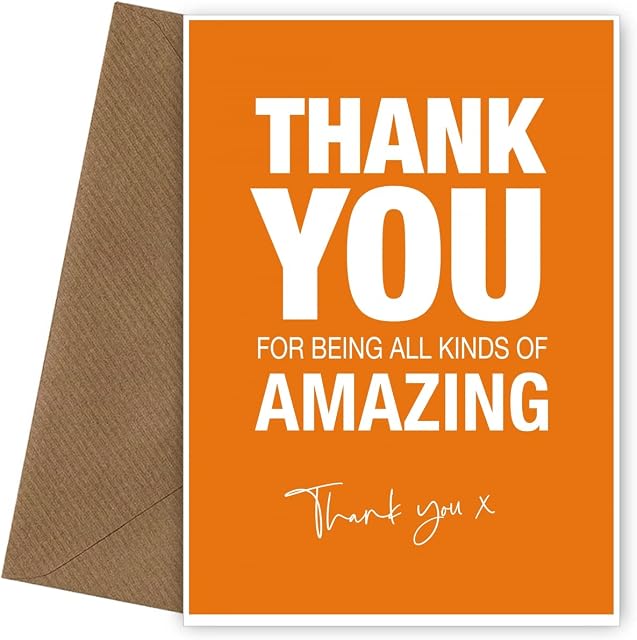 Hey Chimp Orange Thank You Card - A Single Thank You Greetings Card to say Sorry You're Leaving, Big Thank You. Happy Retirement, Good Luck, Goodbye You're Amazing.