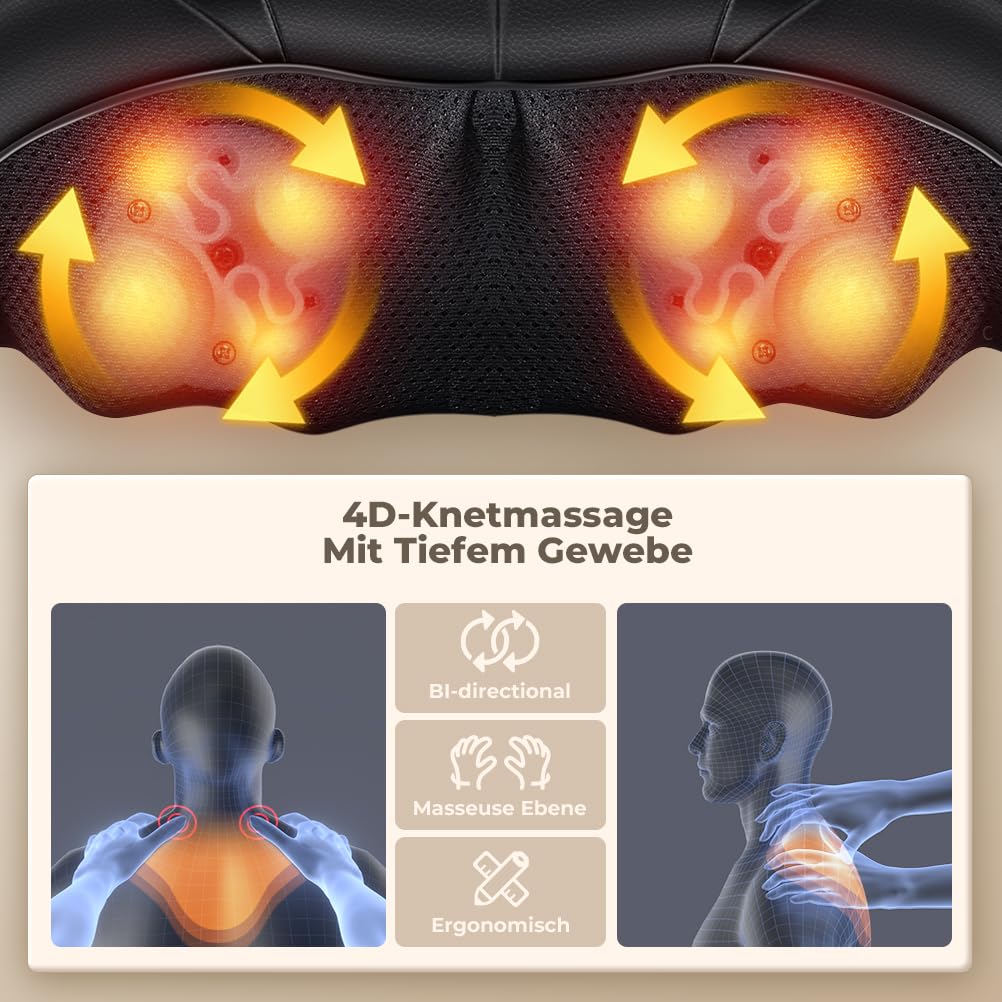 ELEHOT-Store Nackenmassagegerät mit Wärme, Shiatsu Massagegerät Nacken Schulter Rücken Taillen Beine Fuß und Muskelmassage, Einstellbaren Geschwindigkeiten Massagegerät zu Hause Büro Auto