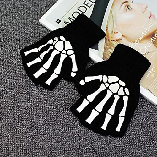 Bomjjor Skeleton Gloves And Knit Beanie With Eye Holes Halloween Skull Dress Up Headdress Cap Winter Warm Hat Gloves For Kid  thumb #4