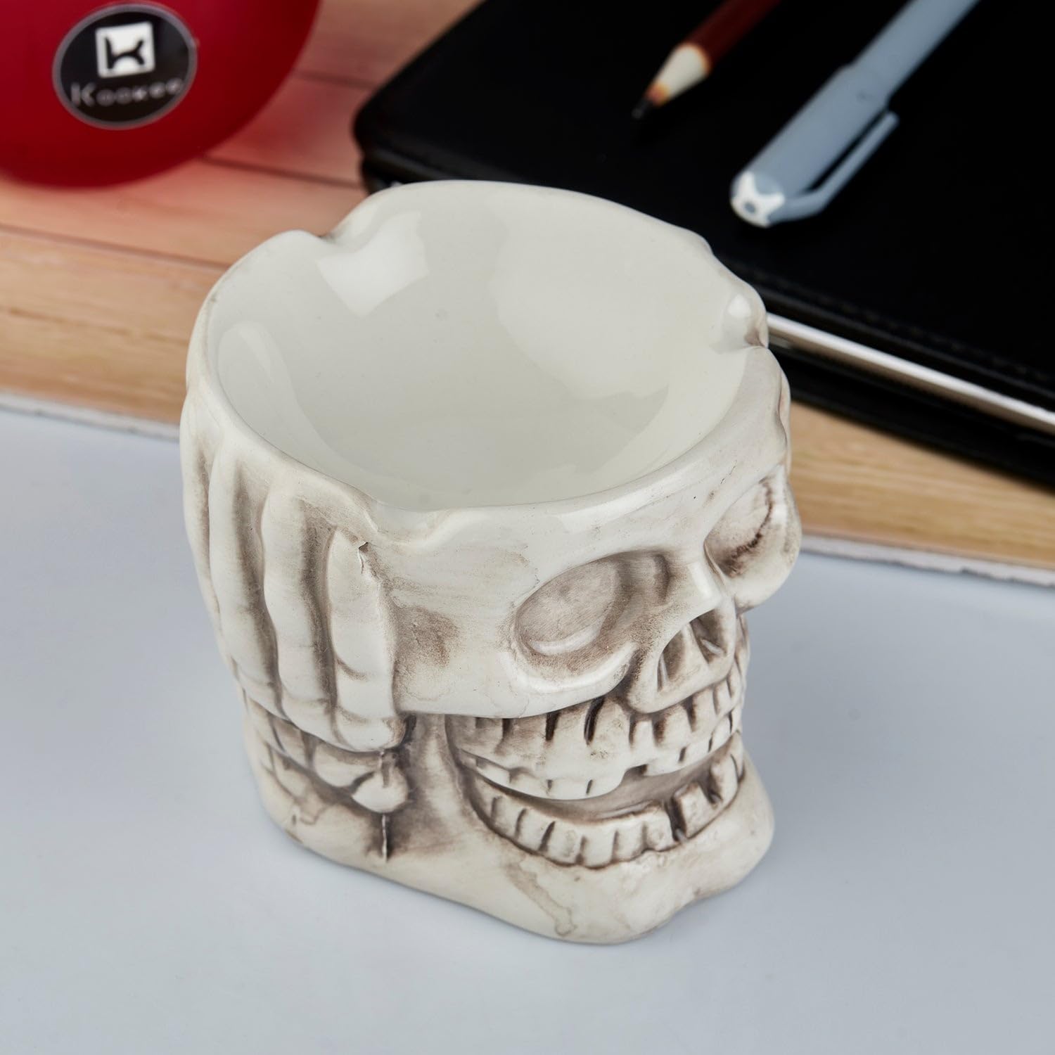 Kookee Groovy Ceramic Ashtray - Unique and Colorful Smoking Accessory with Retro Vibes - Funky Decor for Smokers and Collectors, White Skull (10684)-image-22