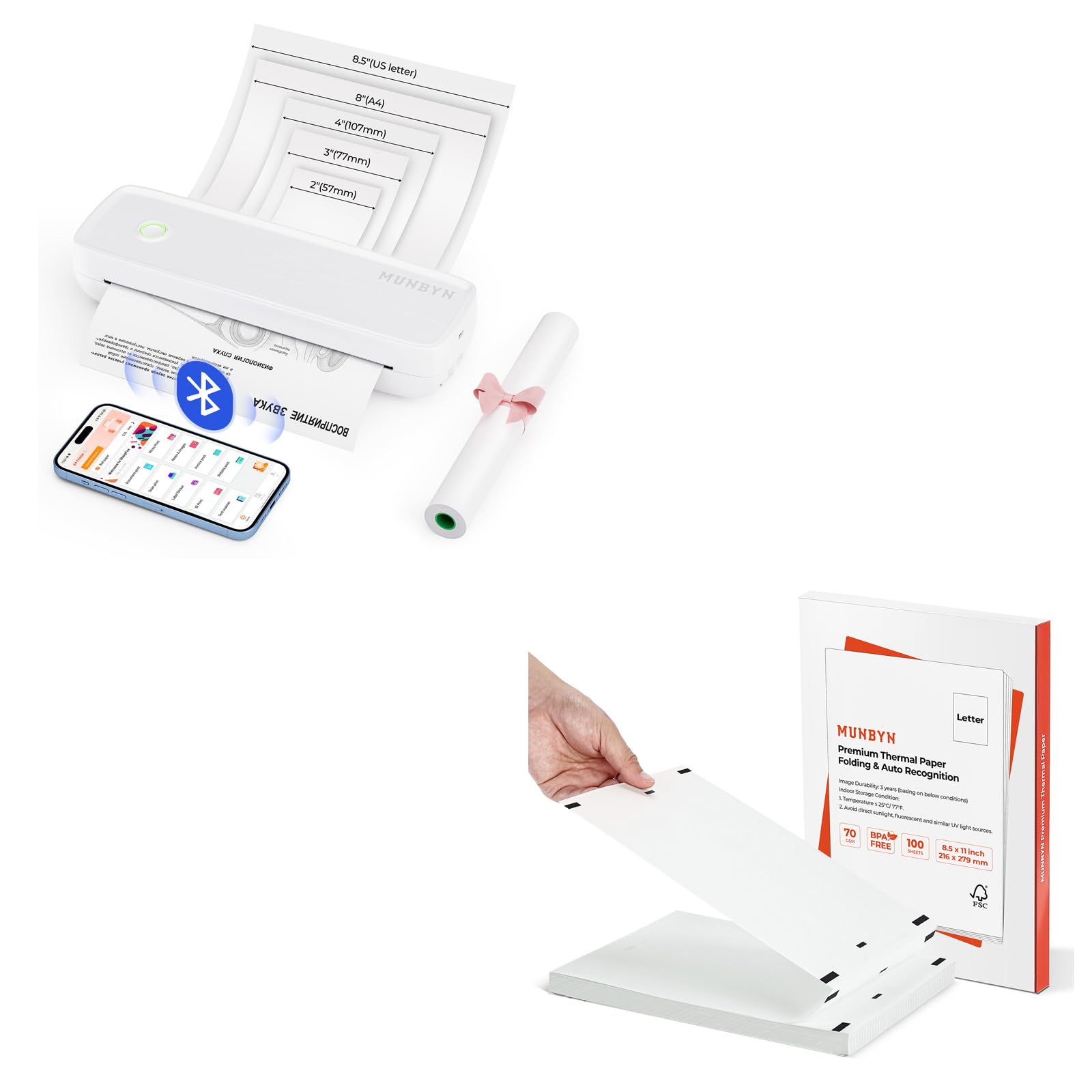 Picture Printer MUNBYN A4 Thermal Paper - 2 Rolls, 8.27x11.69 Inch, Qatar  Picture Printer From Phone