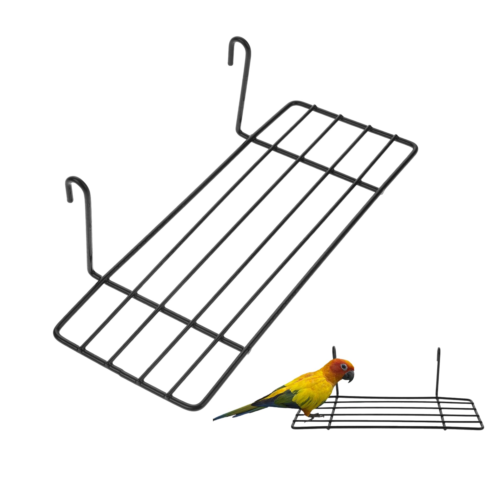 POPETPOP Iron Frame Shelf Bird Cage Perch Shelf Black for Parrots