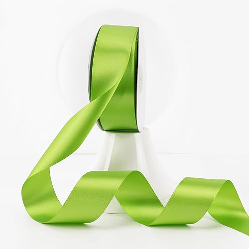 MEEDEE Cinta de satén lima de 1-12 pulgadas, cinta de satén de doble cara por 50 yardas, cinta verde lima para árbol de Navidad, coronas,