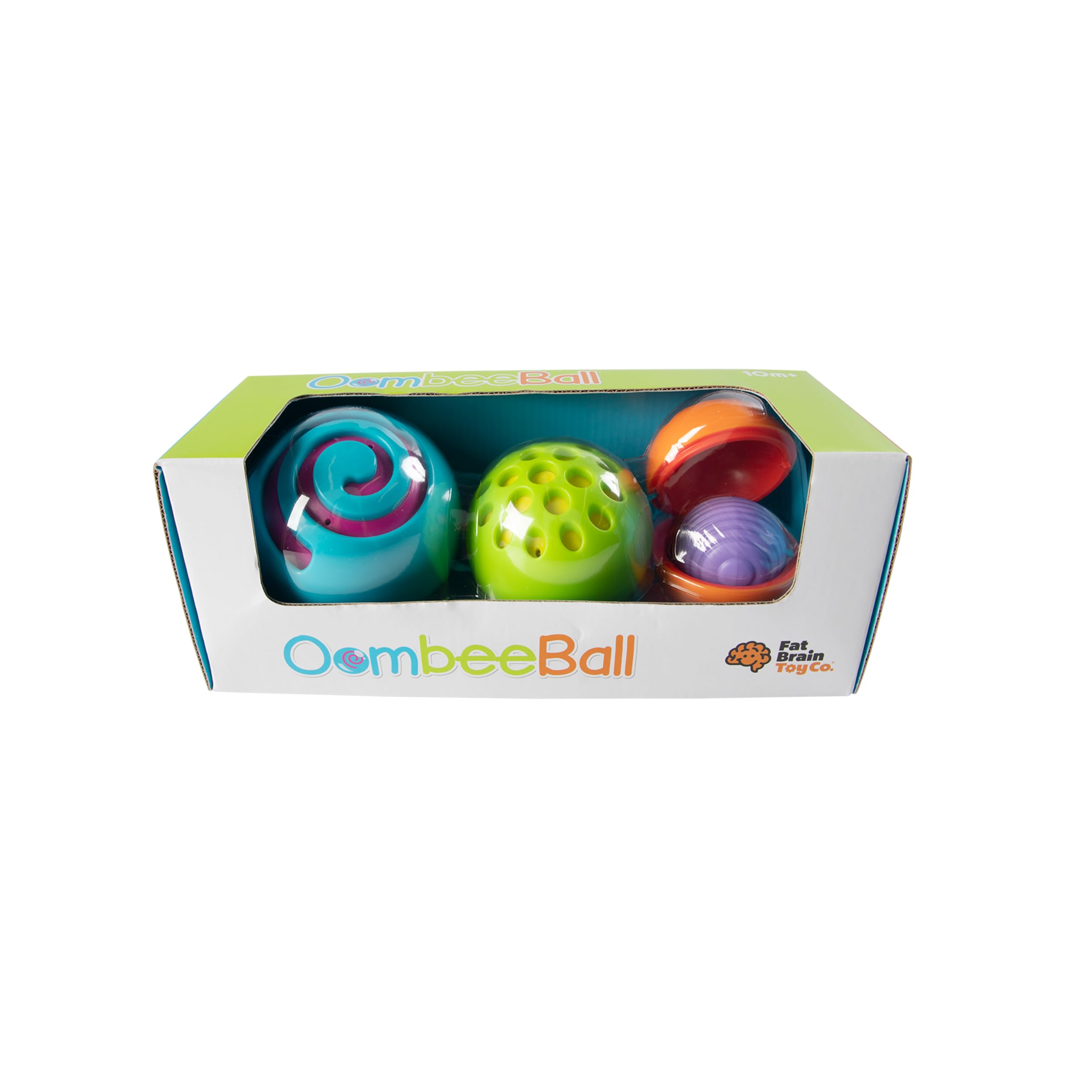 Fat Brain Toys, Oombee Ball, 4 Bolas encajables con texturas para bebés, juguete de aprendizaje infantil, juego seguro, estimulación sensorial, para niños preescolares desde 10 meses, Bizak (30690230)