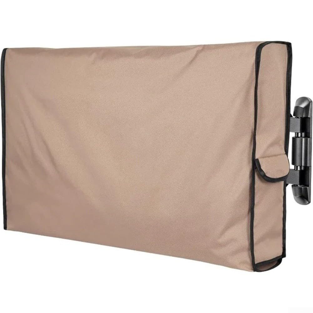 Copertura per TV a schermo piatto 210D, impermeabile, resistente alle intemperie, con tasca per telecomando, colore cachi, custodia antipolvere per schermi da parete (147,32 x 12,7 x 88,9