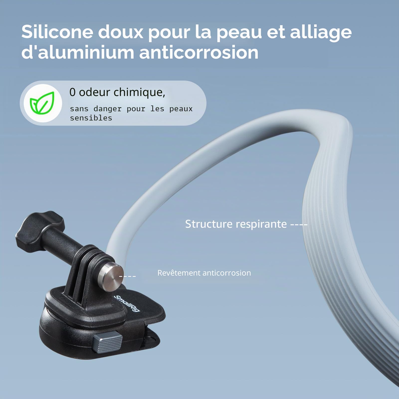 SMALLRIG Support de Cou Magnétique pour Caméras d'action et Téléphones, Support de Prise de Vue POV Confortable avec Adaptateur Universel à 2 Broches et Support de Téléphone - 5128