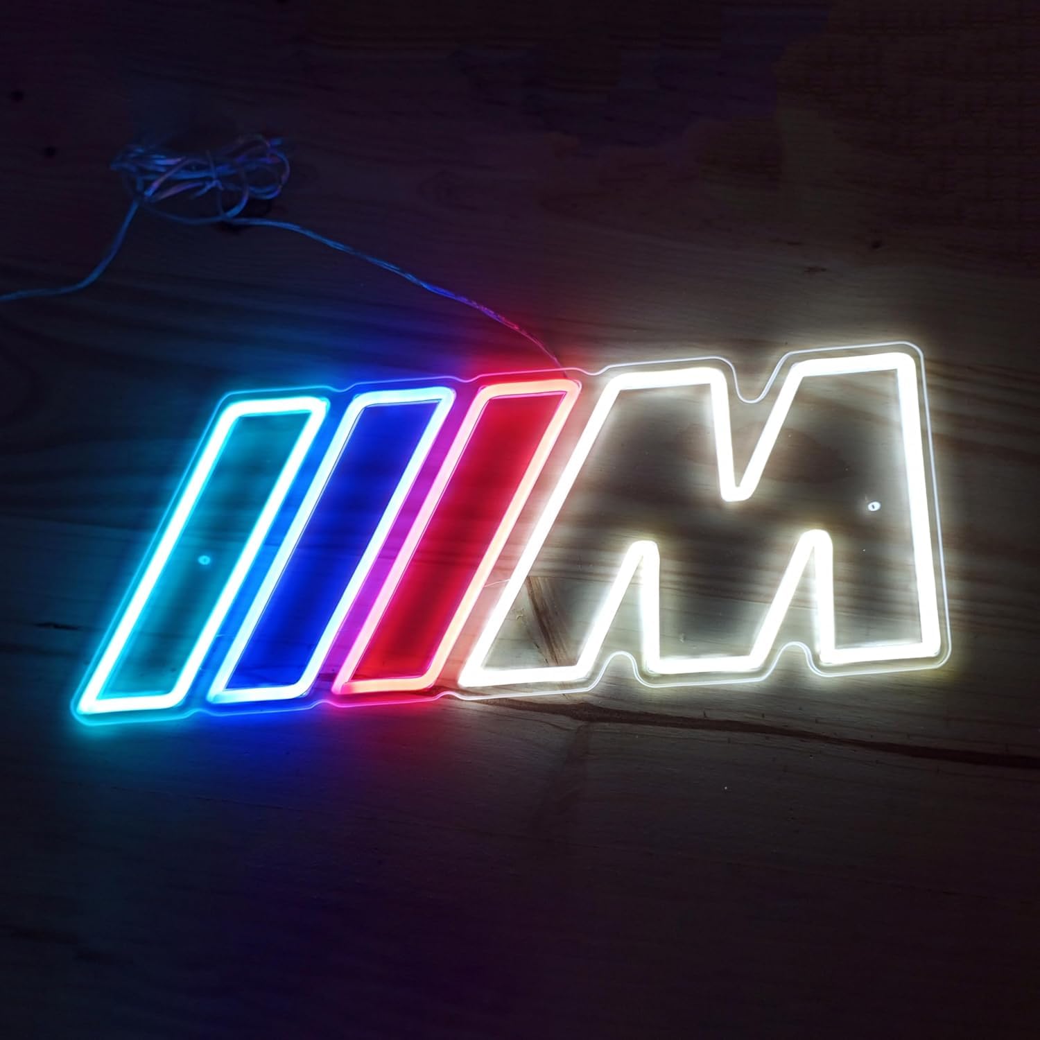 Letrero acabado m coches led con 3 lineas color en la izquierda - Neon led luminoso bajo consumo coche para colgar en la pared - Cartel vehículos deportivos