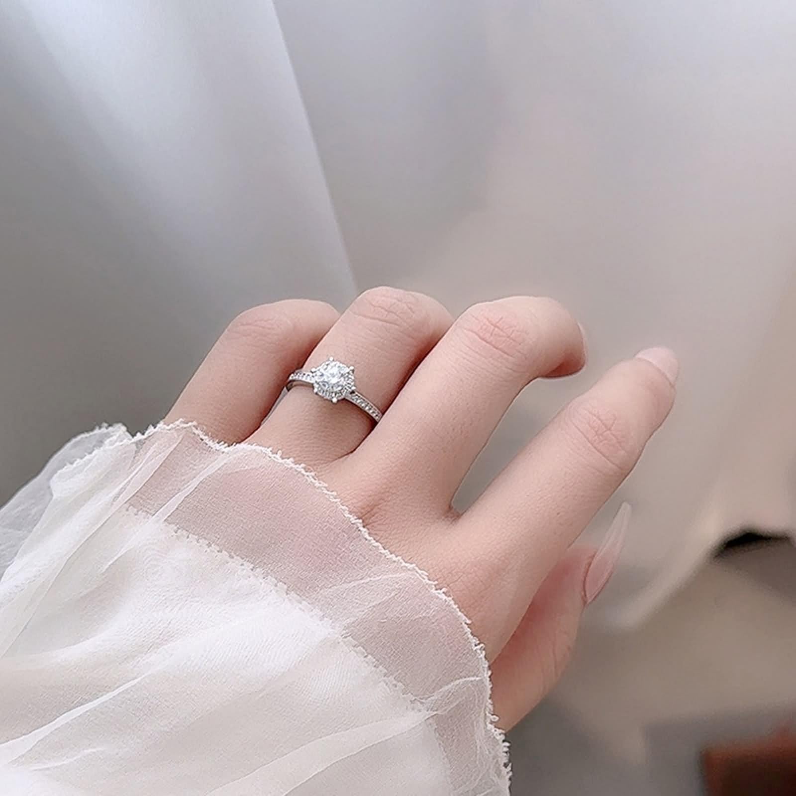 Anelli dell'amicizia fidanzate, anello di fidanzamento classico rotondo moissanite con 6 artigli 0,5 ct 9 carati oro bianco misura 47 (15,0)