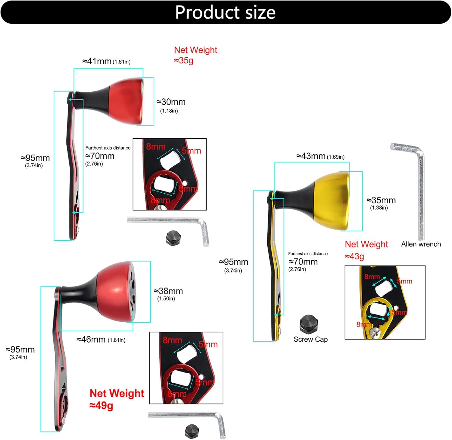 シングルフィッシングリールハンドルノブアルミ合金ベイトキャスティング電源アクセサリーアルミ合金リールハンドルグリップ