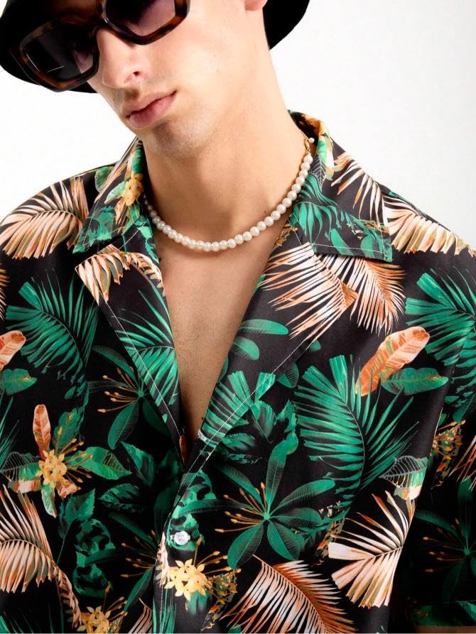 Image of GRECIILOOKS Men's Co Ord Set |Printed Shirt and Shorts Set for Men |Summer Loungewear, Beachwear & Night Suit for Daily Comfort | Nightwear Set for Mens