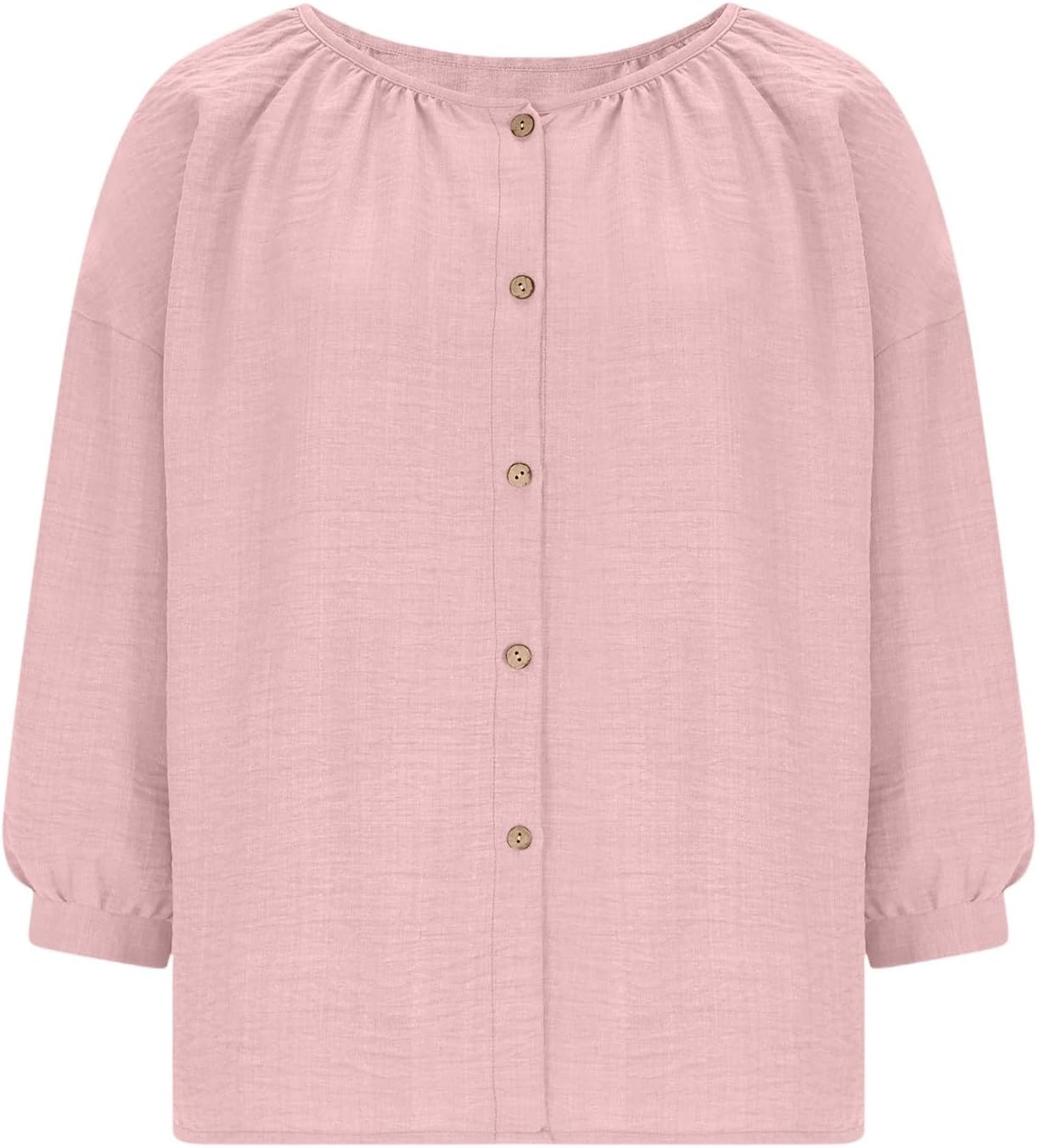 Cotton Linen Peasant Tops for Women Dressy Casual Loose Fit Long Sleeve Crewneck Button Down Gauze Tunic Blouses
