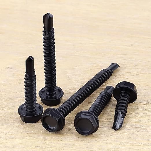 #10 x 1 Hex Washer Head Self Drilling Screws Black, 410 Stainless Steel Metal Sheet Tek Screws for Roof Fence Slide, Self Tapping Point, 100 PCS miniatura 4