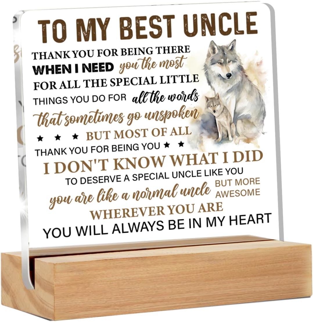 Yuzi-nUncle Gifts From Niece Nephew, Gifts for Uncle Birthday Christmas Father's Day, to My Best Uncle Clear Acrylic Desk Decorative Sign Present for Home Decor, 4 x 4 Inches