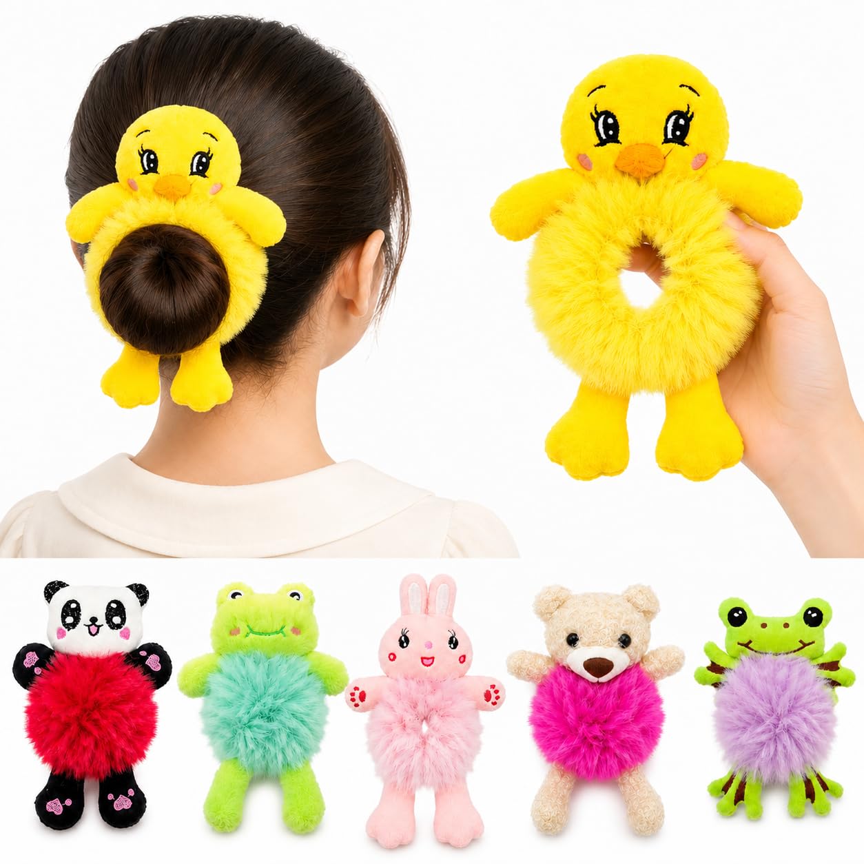Cute Plush Teddy Bear Hair Bands for Girls, Soft Plush Scrunchie Rubber Band for Hair, Hair Scrunchies for Woman, Velvet Hair Bands for Women,Hair Bun Accessories (2 Pcs Random Design)-image-8