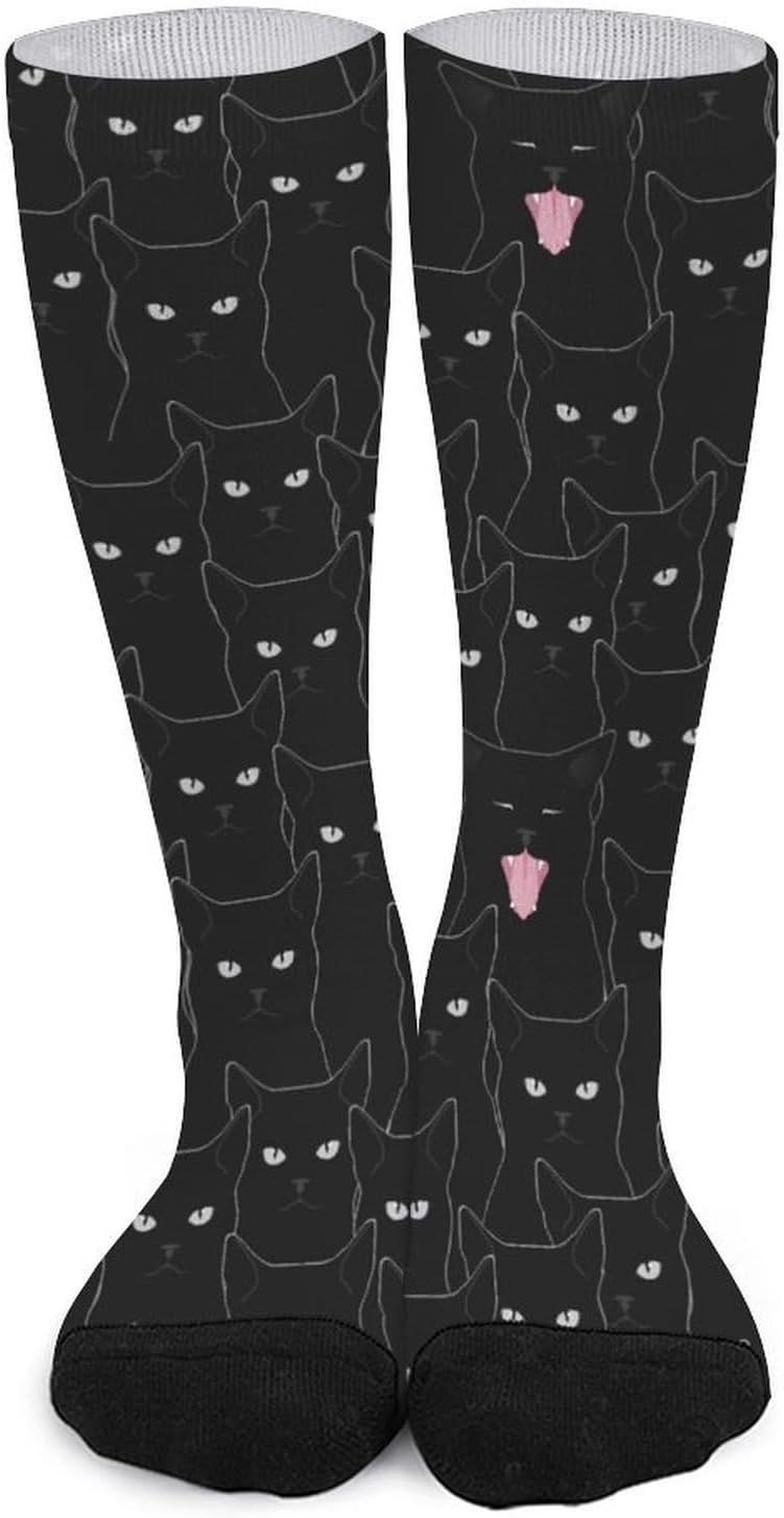 Black Cat Knee High Socks Athletic Long Stockings Sport Casual Crew Tube Sock Boot 40cm