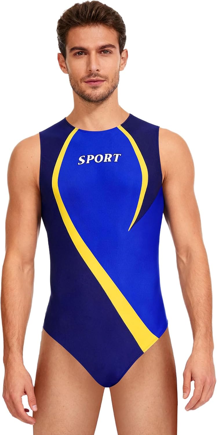 Men Sleeveless Contrast Color Gymnastics Leotard Sports Jumpsuit Dance Yoga Practice Athletic Bodysuit