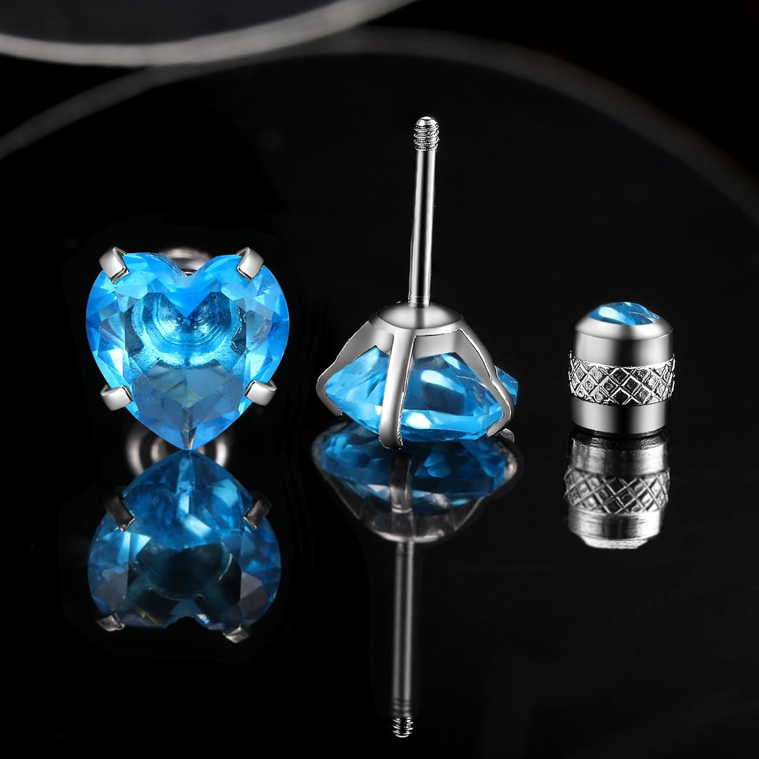 VOLUKA Valentine's Day Pack of Titanium Heart Shape Cubic Zirconia Screw Back Stud Earrings for Women Hypoallergenic - Image 3