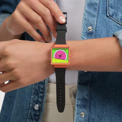 Swatch Square Bioceramic Unisex Watch Casual Bioceramic Orange Quartz Waterproof Break Time by Swatch - Image 2