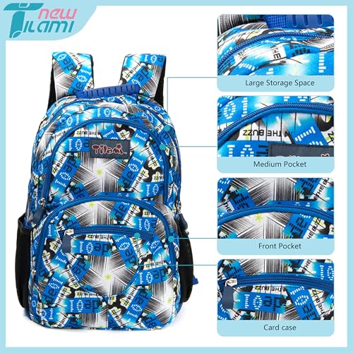NEW TILAMI 14 Inch kid Toddler Backpack Boys Girls School Bag Kindergarten Elementary Cute Backpacks, Blue Digital Lines4