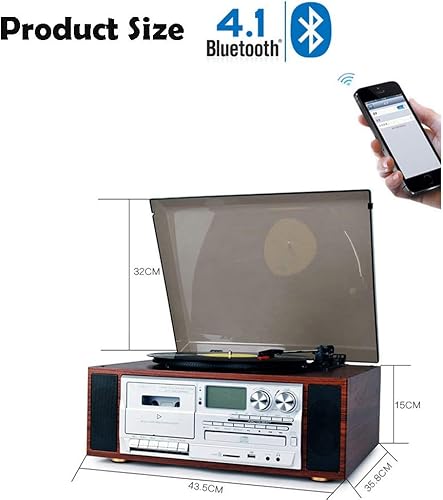 Miniatura 7 de Tocadiscos Bluetooth con altavoz estéreo, reproducción de discos de vinilo con brazo automáticoreproducción de cintareproducción de CDreproducción