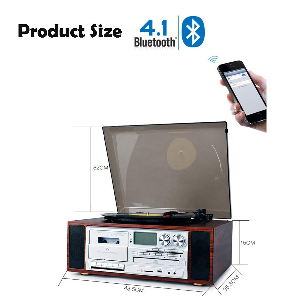 Tocadiscos Bluetooth con Altavoz Estéreo, Reproducción De Discos De Vinilo, Brazo Automático, Reproducción De Cintas, Reproducción De CD, Reproducción USB, Reproducción De SD,