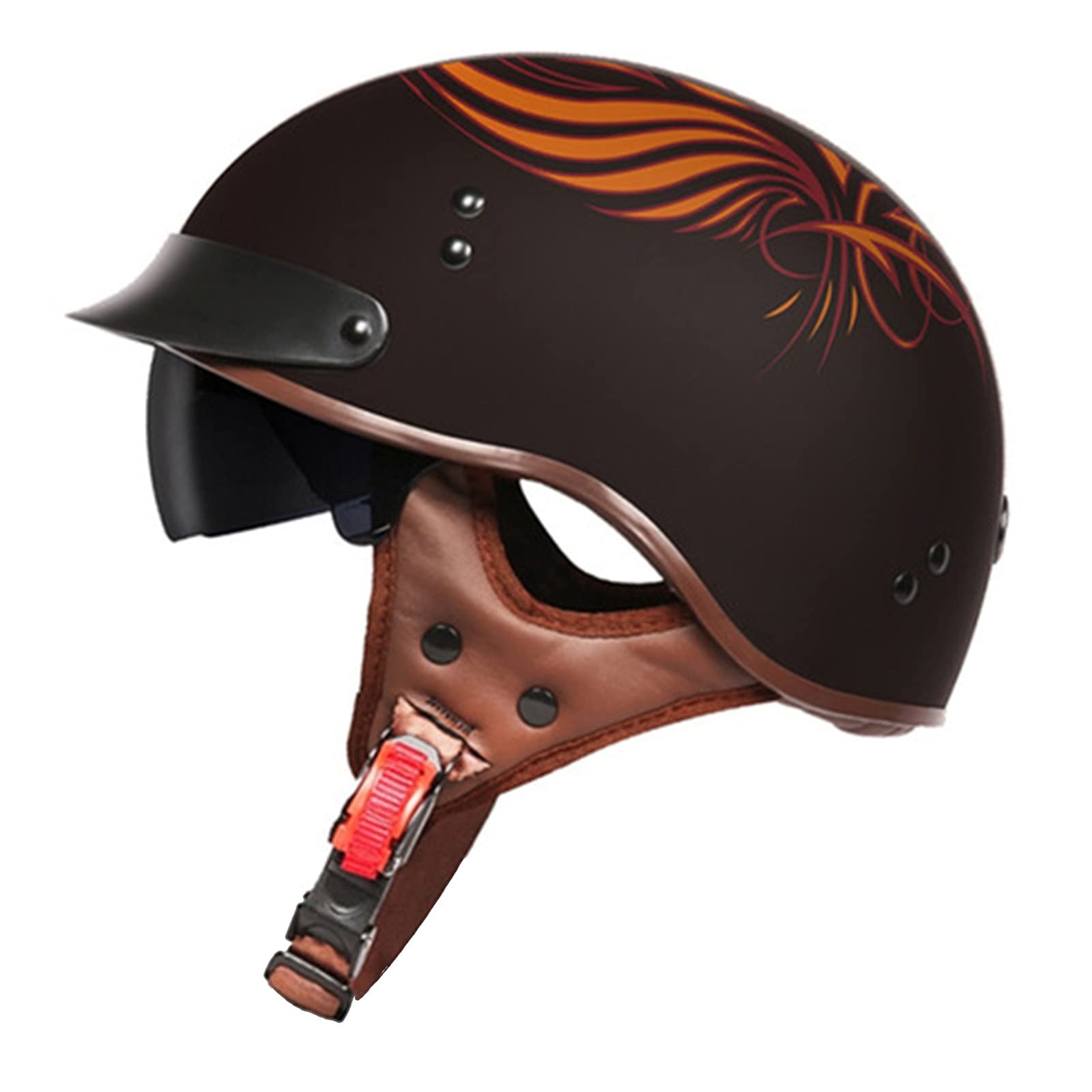 Mezzo Caschi Jet Moto Retrò Pelle Sintetica ECE Omologato Casco Scodella Portatile Per Uomo Donna Con Visiera Caschi Cromwell Casco Da Motociclista Street Bike Touring Cruiser 4,XL:61-62CM
