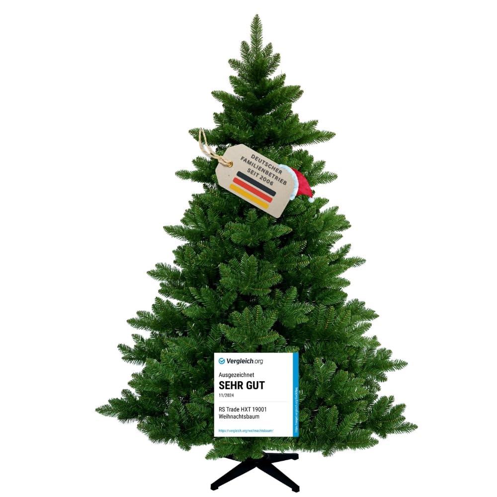 RS Trade Künstlicher Weihnachtsbaum 19001 Spessarttanne Classic 210 cm mit Metallständer aus PVC, grüner Christbaum, Kunsttannenbaum, Tannenbaum, Kunstbaum, schwer entflammbar, für Allergiker geeignet