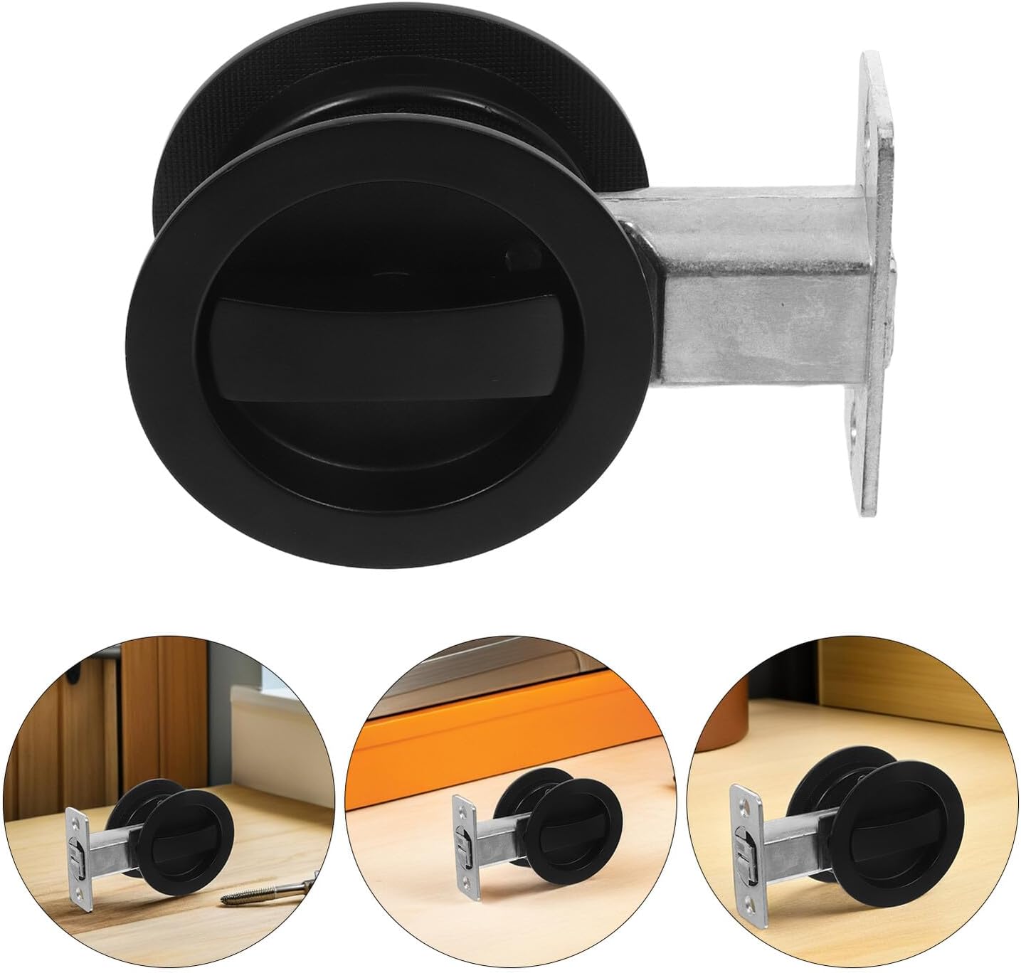 Homoyoyo Invisible Sliding Door Lock with Dual Hooks, Black Recessed Finger Pull Latch for Bathroom and Patio Doors, Privacy Security Hardware for Hotel and Home Use