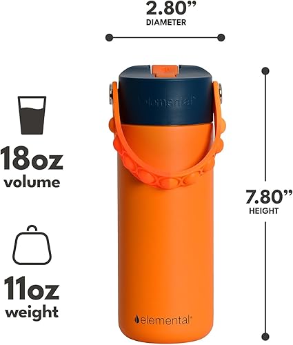 Miniatura 2 de Elemental Botella de agua aislada para niños, botella de agua de acero inoxidable con tapa de popote y asa Pop-it, botellas de agua a prueba de