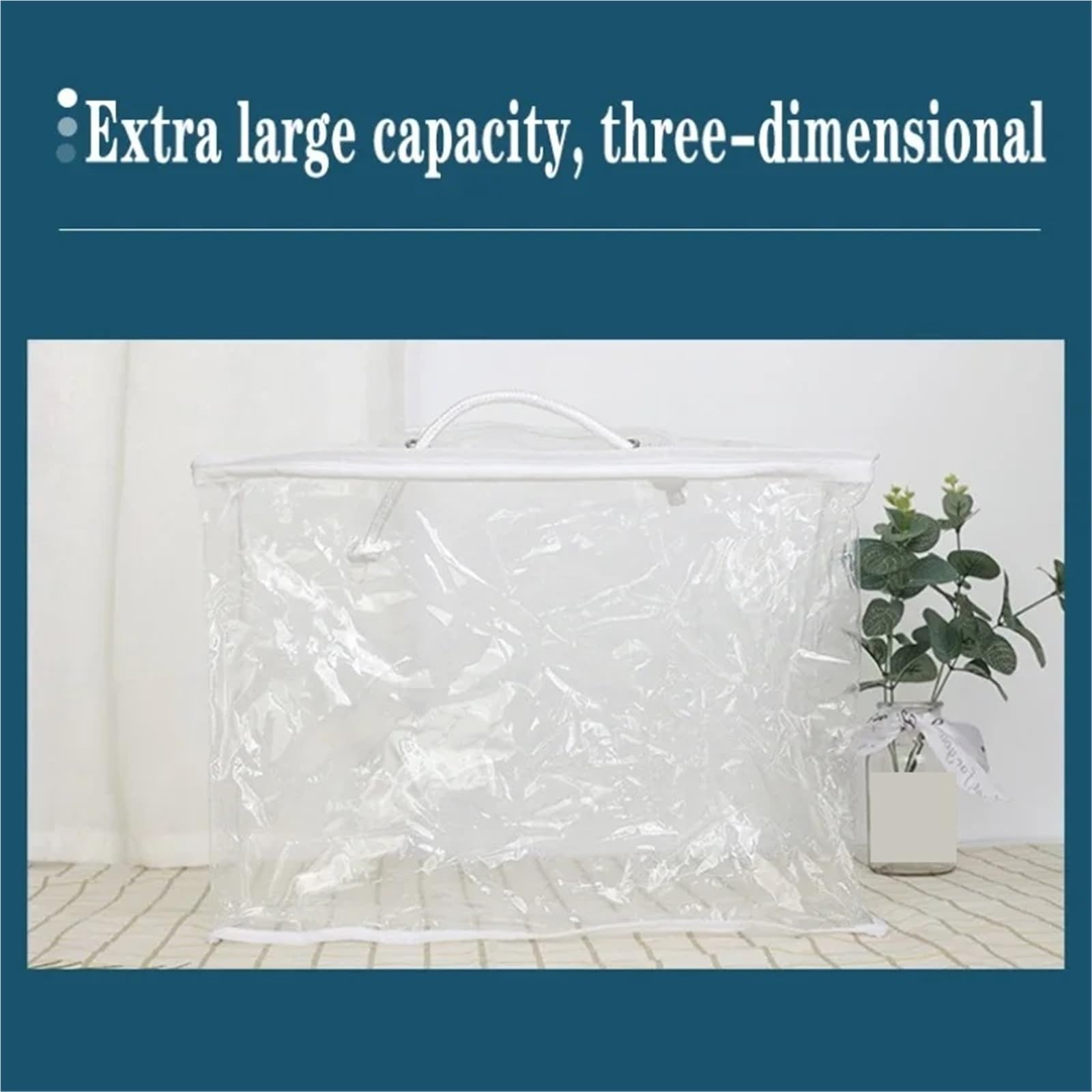 Organizador de sábanas Bolsas de almacenamiento transparentes con cremallera y asas, organizador debajo la cama for armario gran capacidad, ropa, edredón