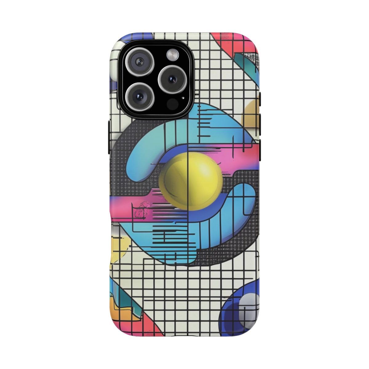 Coque iPhone 16 Pro Max motif abstrait bleu géométrique rigide mate