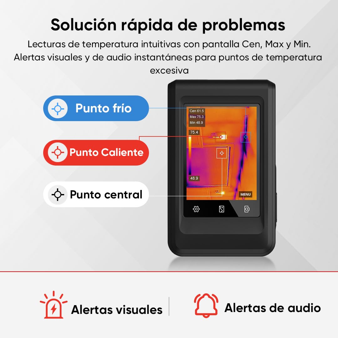 HIKMICRO Cámara termográfica PocketC con resolución IR de 256 x 192, con cámara Visual de 8MP, 25 Hz, escáner térmico con Pantalla táctil de 3,5", IP54, 20℃~400℃, sin WiFi