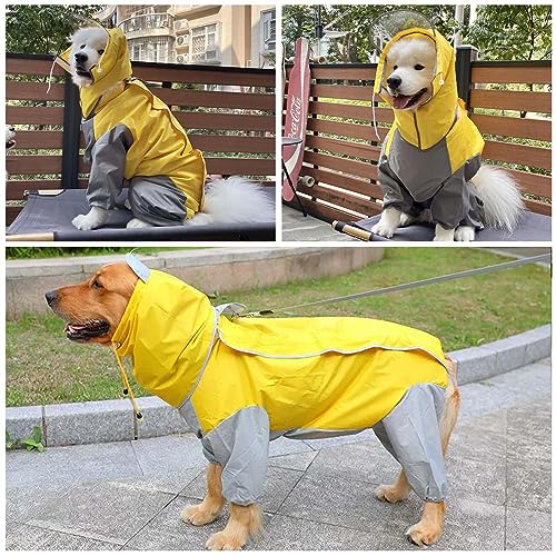 Regenmantel für Hunde,Hunderegenmantel,Wasserdichter Hundemantel mit Kapuze,Leichte Regenjacke Hund Geeignet für Mittlere und Große Hunde den Hundespielplatz und den Urlaub mit Hund (Gelb-28)