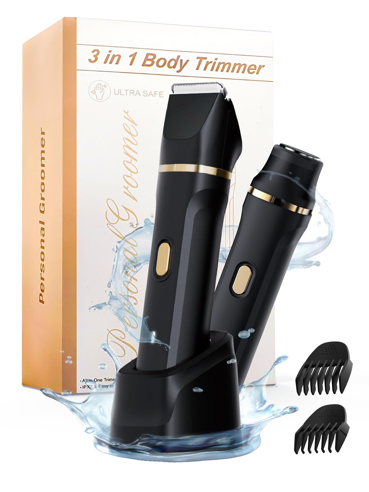 Upgraded Bikini Trimmer for Women, Dermave Bikini Shaver [2in1 & Painless] Electric Razor, [Waterproof] Pubic Body Hair Trimmer, Replaceable Ceramic Blade, Charge Dock, Gifts for Women/Men