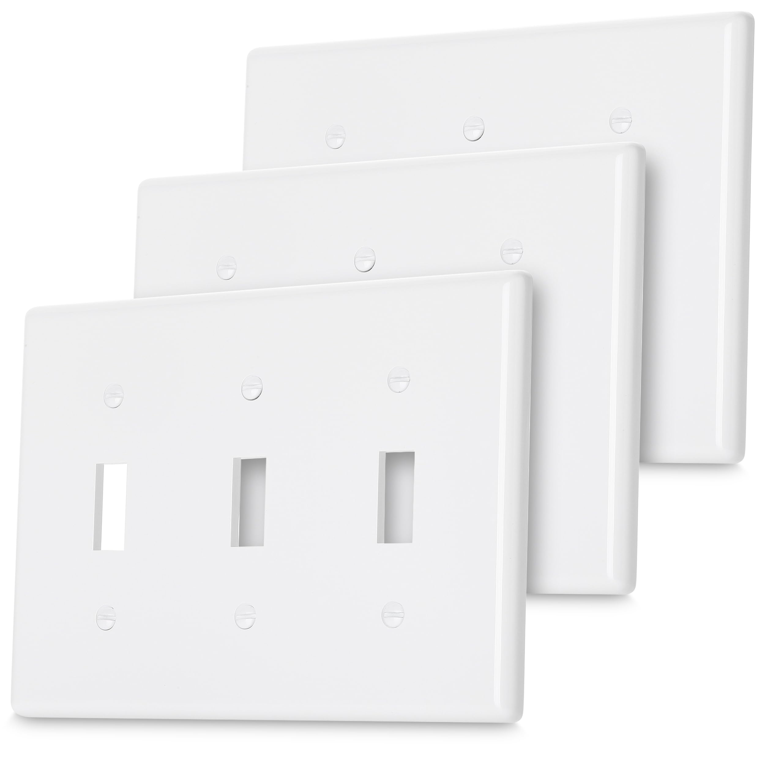 Bates Triple Light Switch Wall Plate, 3 Pack, White, Triple Light Switch Cover, 3 Gang