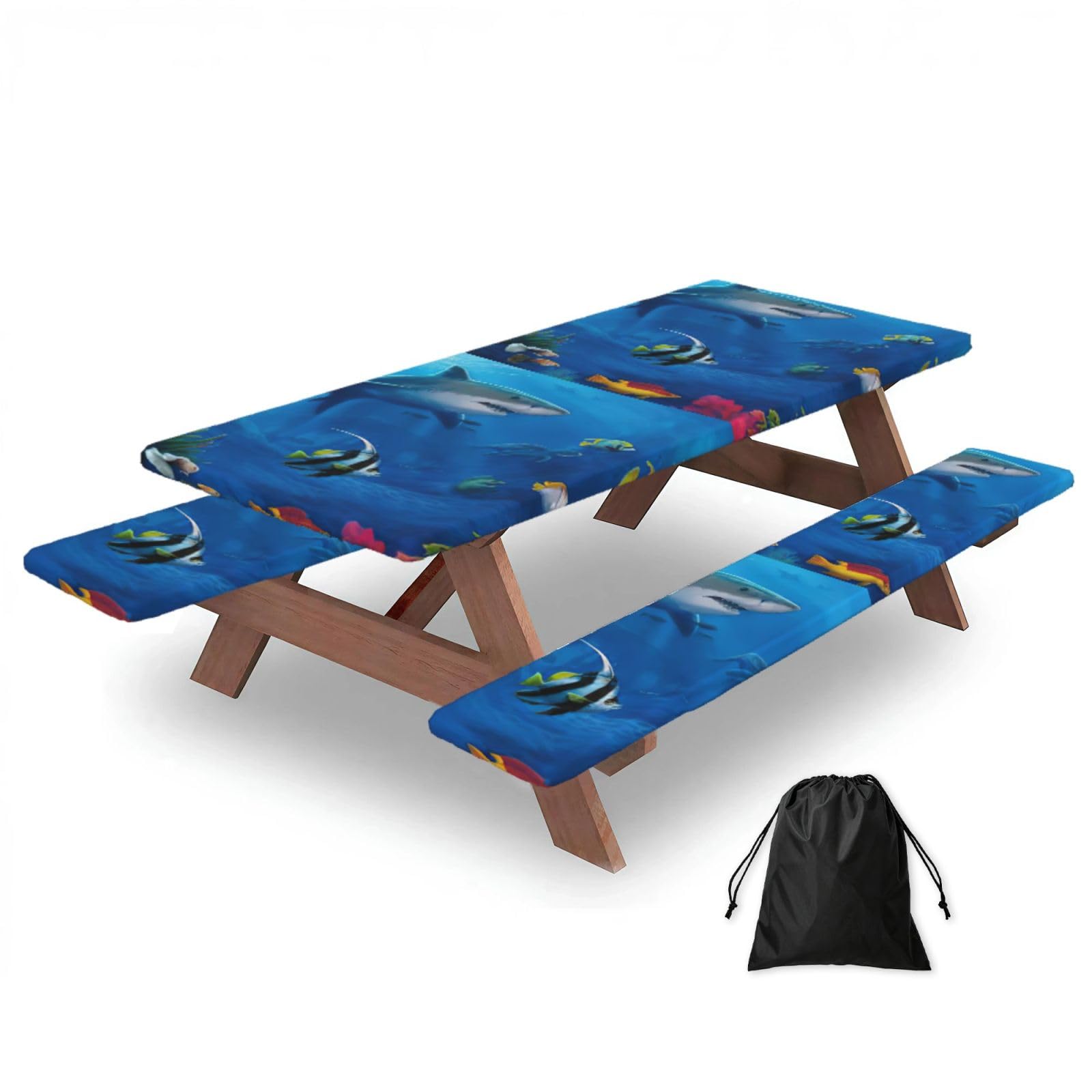 Yqxwjl Black Underwater World Print Camping Essentials Waterproof Camping Table And Bench Cover With Drawstring Bag 183 Cm