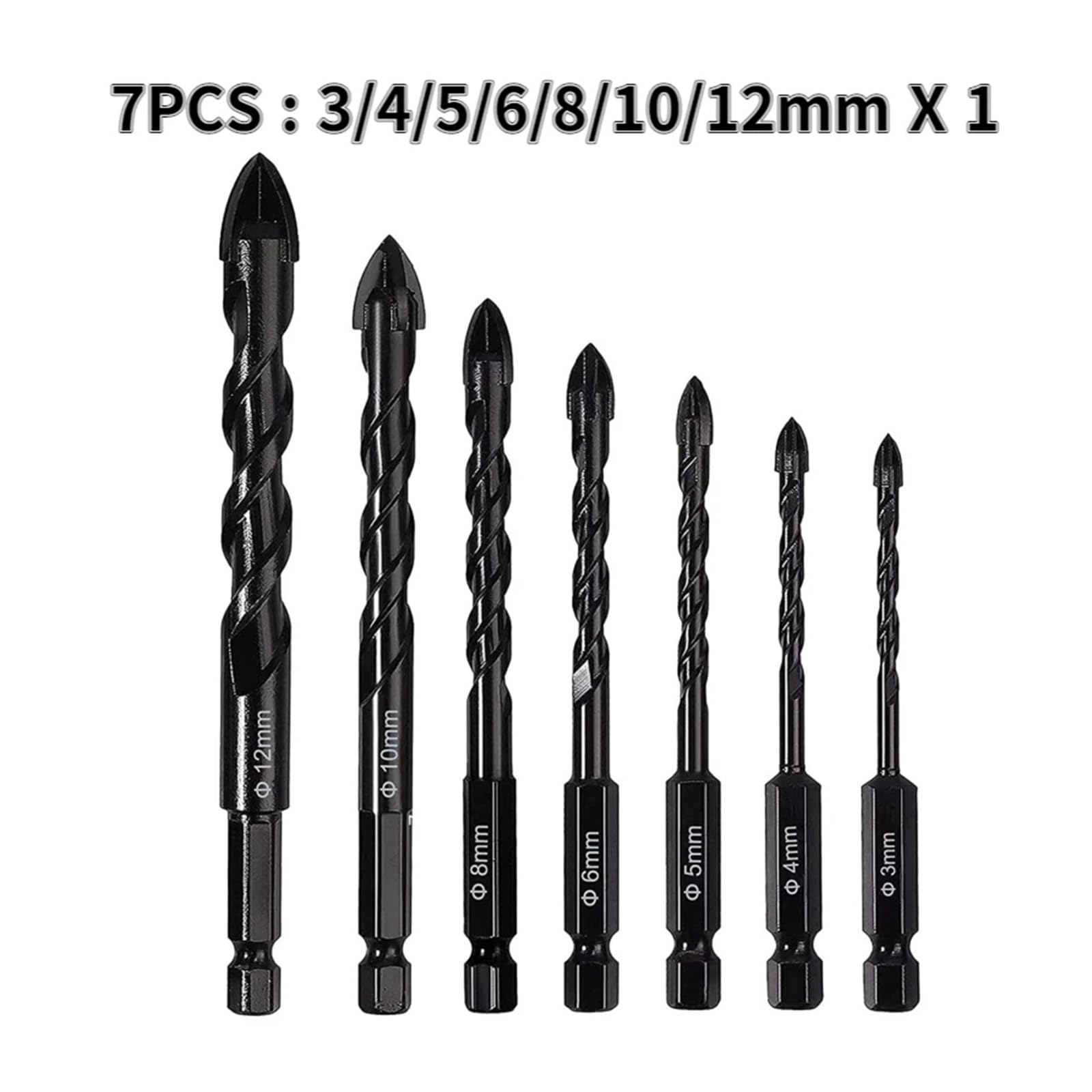 Punta per trapano in cobalto Jobber, Punte in carburo di tungsteno per muratura, for vetro, cemento, mattoni e plastica(7PCS)