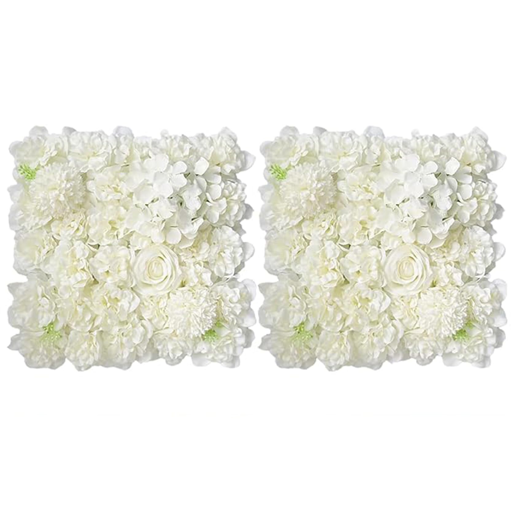 GOUZIBHD 2-Piece Silk Flower Panels,Flower Wall Panel Set,13.8x13.8 Inch Artificial Floral Wall Background Mesh Backing Mat for Weddings Birthdays Home Decor(Color:White)