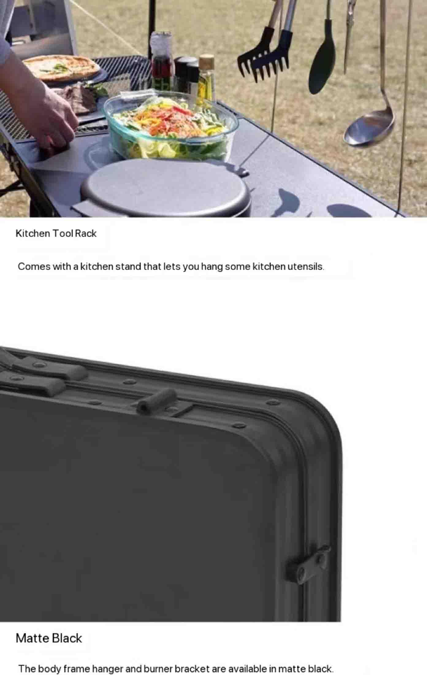 PRUJOY Estación de Cocina Plegable portátil de Aluminio para Campamento, Mesa de Cocina, Armario, Organizador de Almacenamiento, Bolsa de Transporte, Instalación rápida (Khaki)