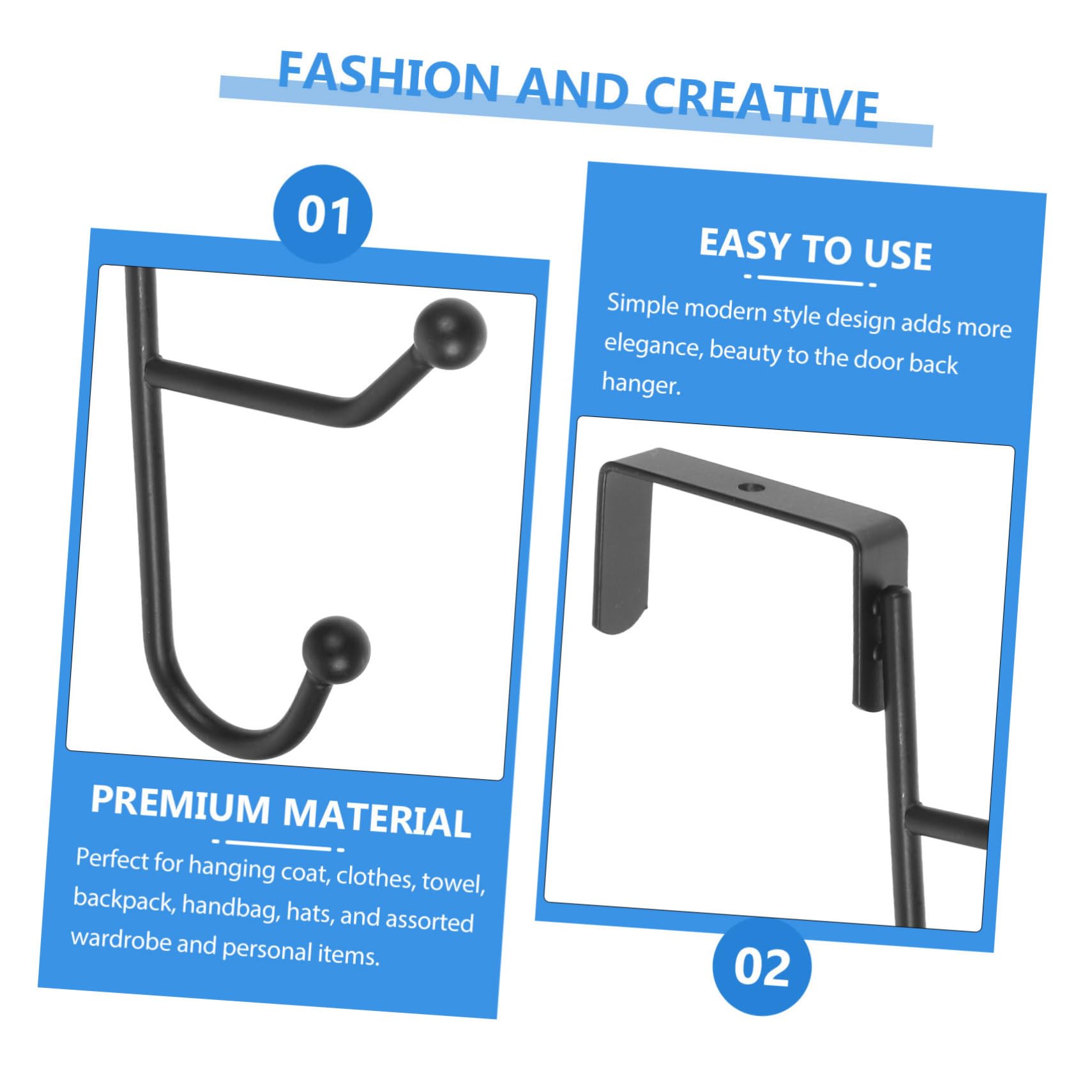 OSOLADY 2pcs Double Hook Over The Door Hook Hanger Over Door Overdoor Hanger Hook Door Coat Hanger Coat Hooks for Door Back Door Hanger Door Towel Hanger Door Towel Hook Carbon Steel Black