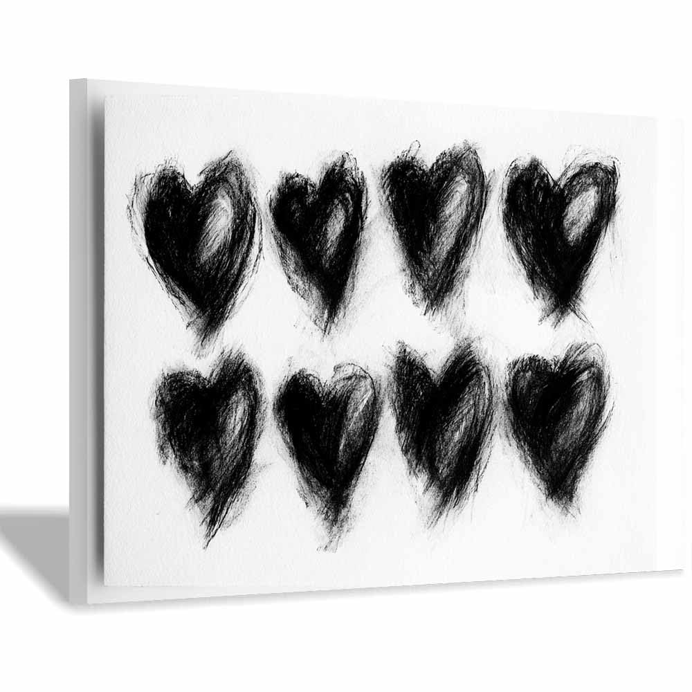 HOQIU Black And White Canvas Wall Art Charcoal Heart Sketch canvas wall art, decorative paintings, for Bedroom Living Room Bathroom Office Home Decoration(Multicolor)-60x80cm Framed