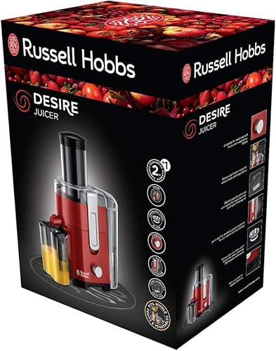Foto von Russell Hobbs Entsafter [Gemüse Und Obst] Desire Rot (XL Einfüllöffnung F. Ganzes Obst & Gemüse, 2 Geschwindigkeitsstufen, 750ml Saftbehälter, 2,0l Fruchtfleischbehälter, BPA-frei) Saftpresse 24740-56