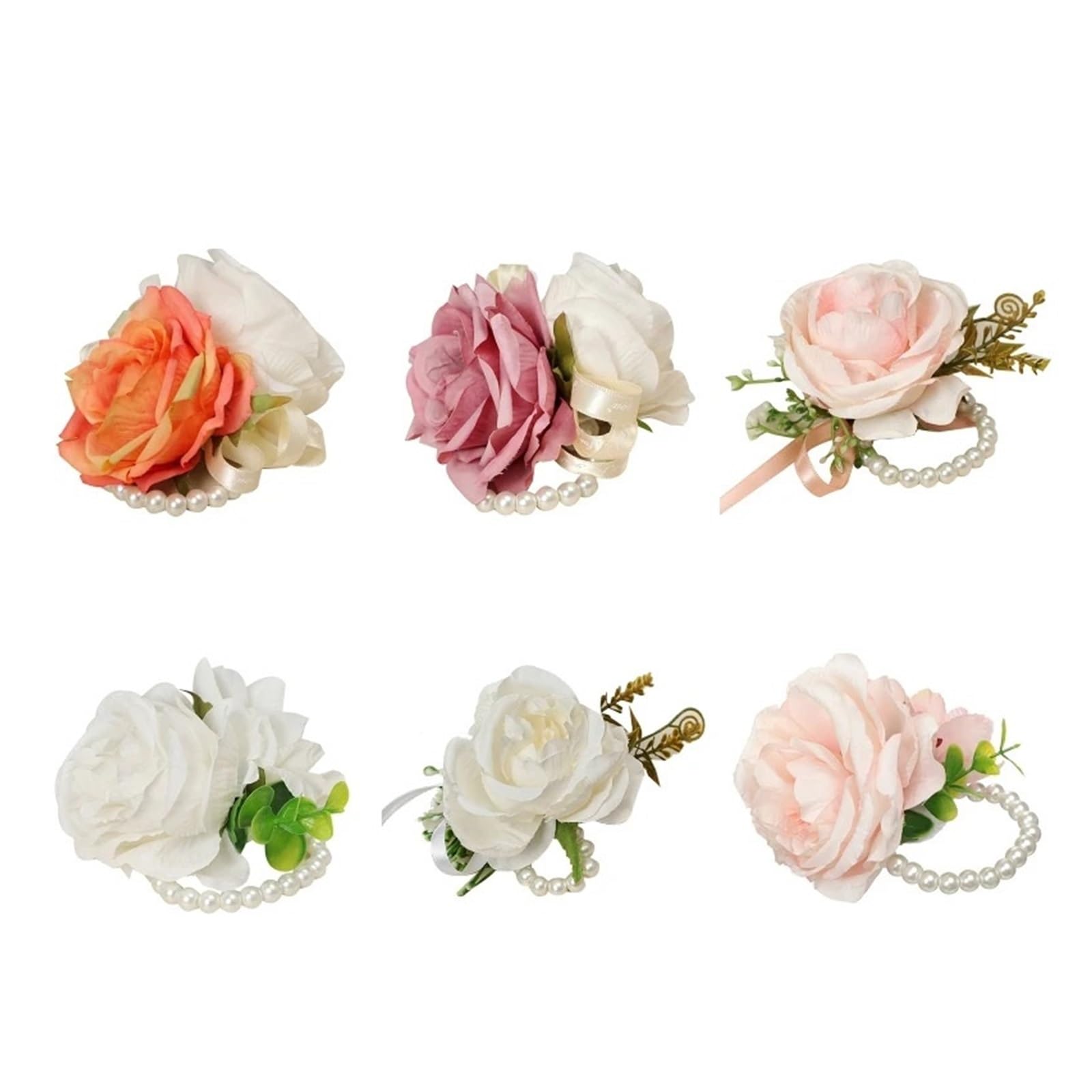 TXLEAPEY Artificial Rose Wrist Corsage Wristband with Greenery Leaves Wedding Pearls Wristlet Hand Flowers for Women Bride Bridesmaid