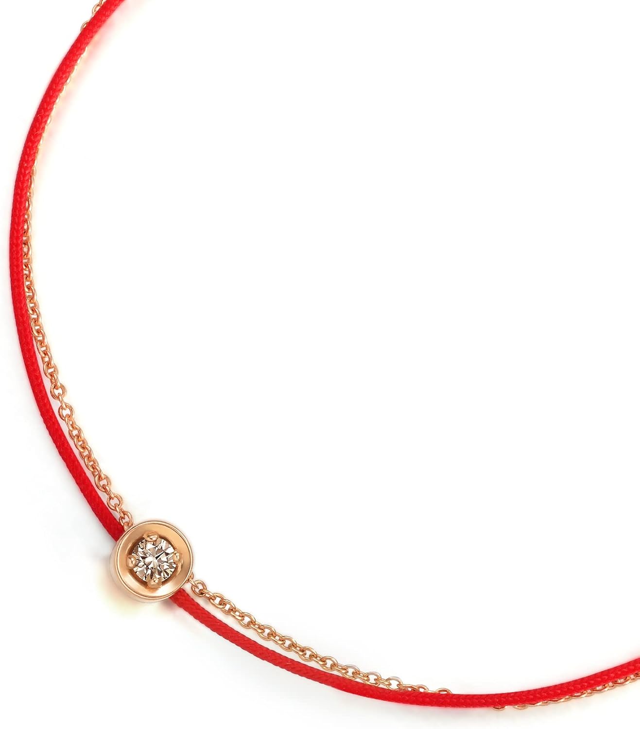 CHOW SANG SANG PROMESSA 18K Rose Gold (GH color, SI Clarity, Round Brilliant) Diamond Love Knot with Red thread Bracelet for Women 88380B | 7.4", (19 CM)
