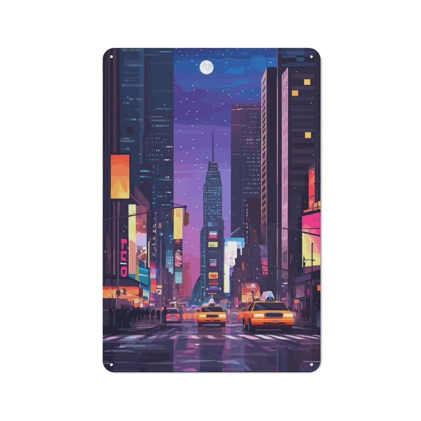Junmoney Nighttime Cityscape Tin Wall Plaque 30X20cm With For Pub Or Café, For Collectors Of Retro Metal Wall Decor