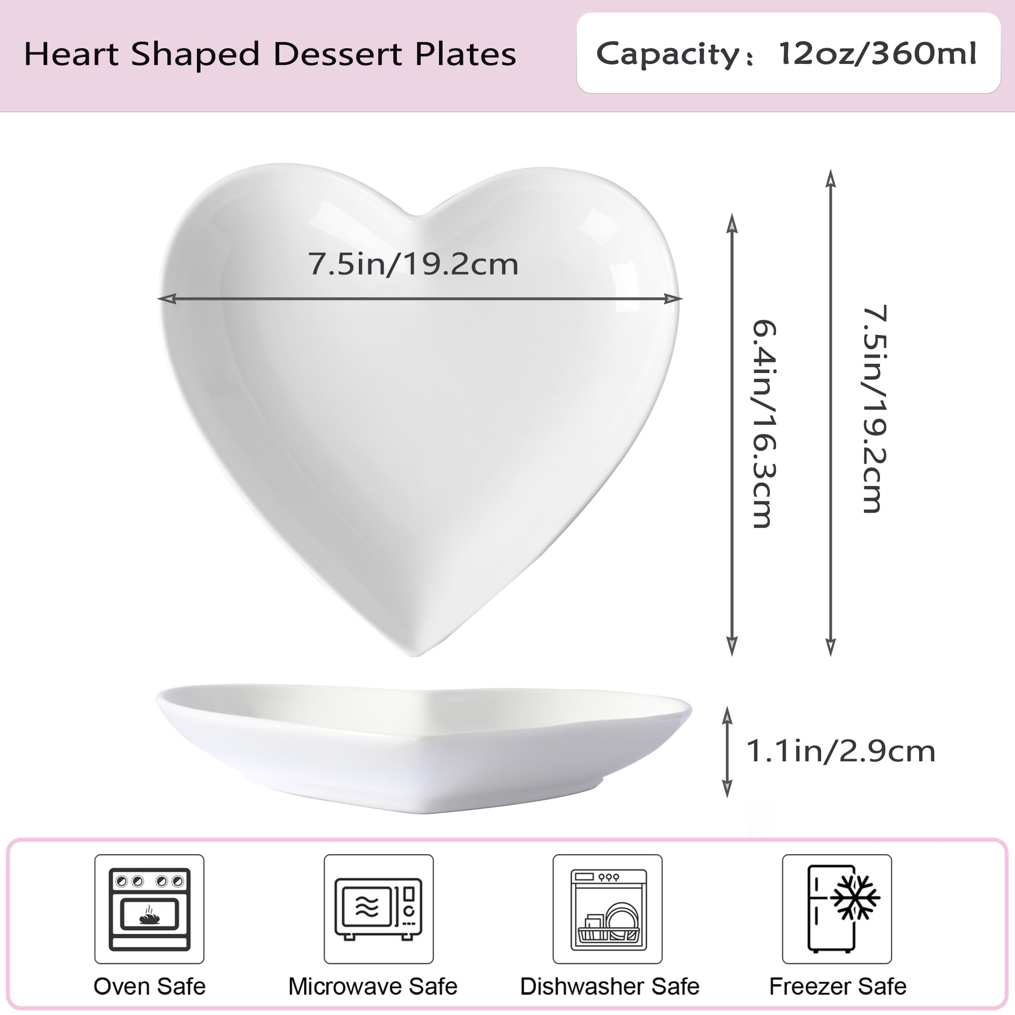 Lot de 10 petites assiettes à dessert en céramique en forme de cœur de 19,1 cm, mini assiettes à dîner pour gâteaux, collations, plats d'accompagnement, passent au