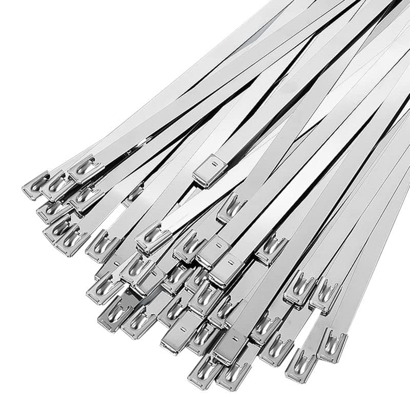 LEYDEN® 25 Piece Each Size, 6",8",10",12" Inch Combo) 100 Piece SS304 Stainless Steel Cable Tie Ball Lock Type Zip Wire Organizer Standard Quality Flexible Self Locking Tie SS Cable Tie