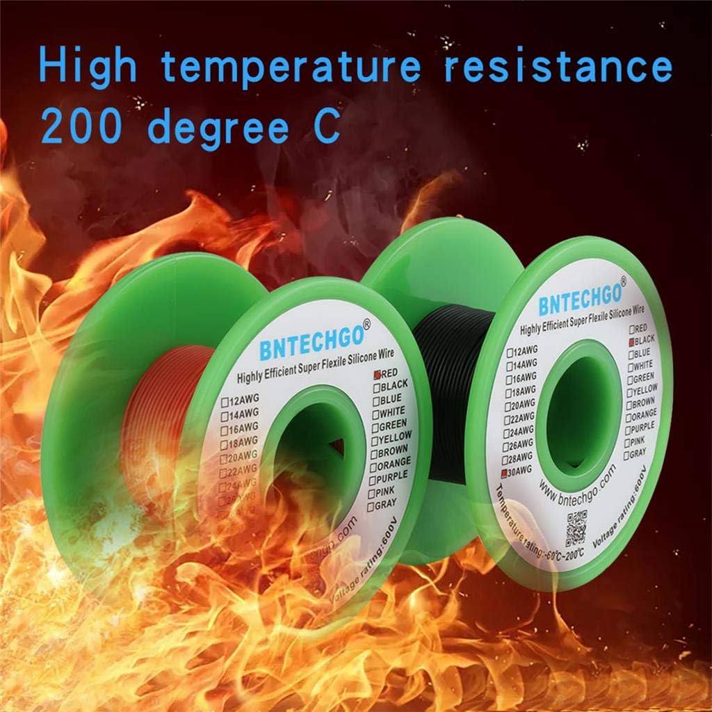 BNTECHGO 30 Gauge Silicone Wire Spool red 50ft and Black 50ft Flexible 30 AWG Stranded Tinned Copper Wire