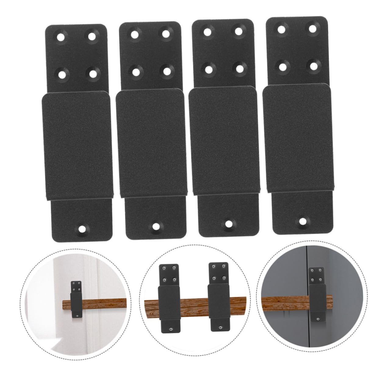 Support de Barre de Sécurité de Porte en Acier Noir, Kit 4 Pièces